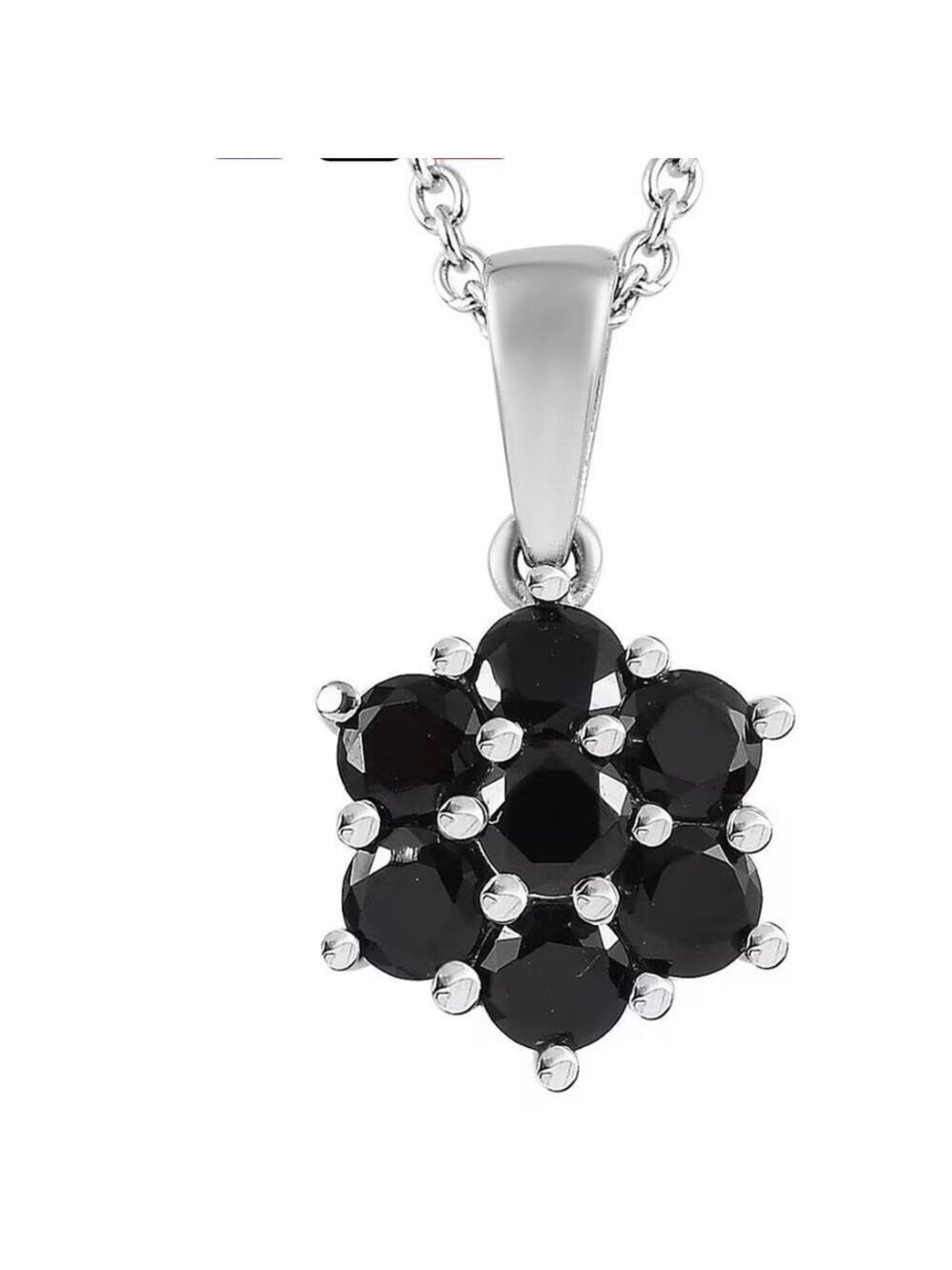 🖤 Black Spinel Flower Pendant Necklace NWT • Stainless Steel 20” • Minimalist